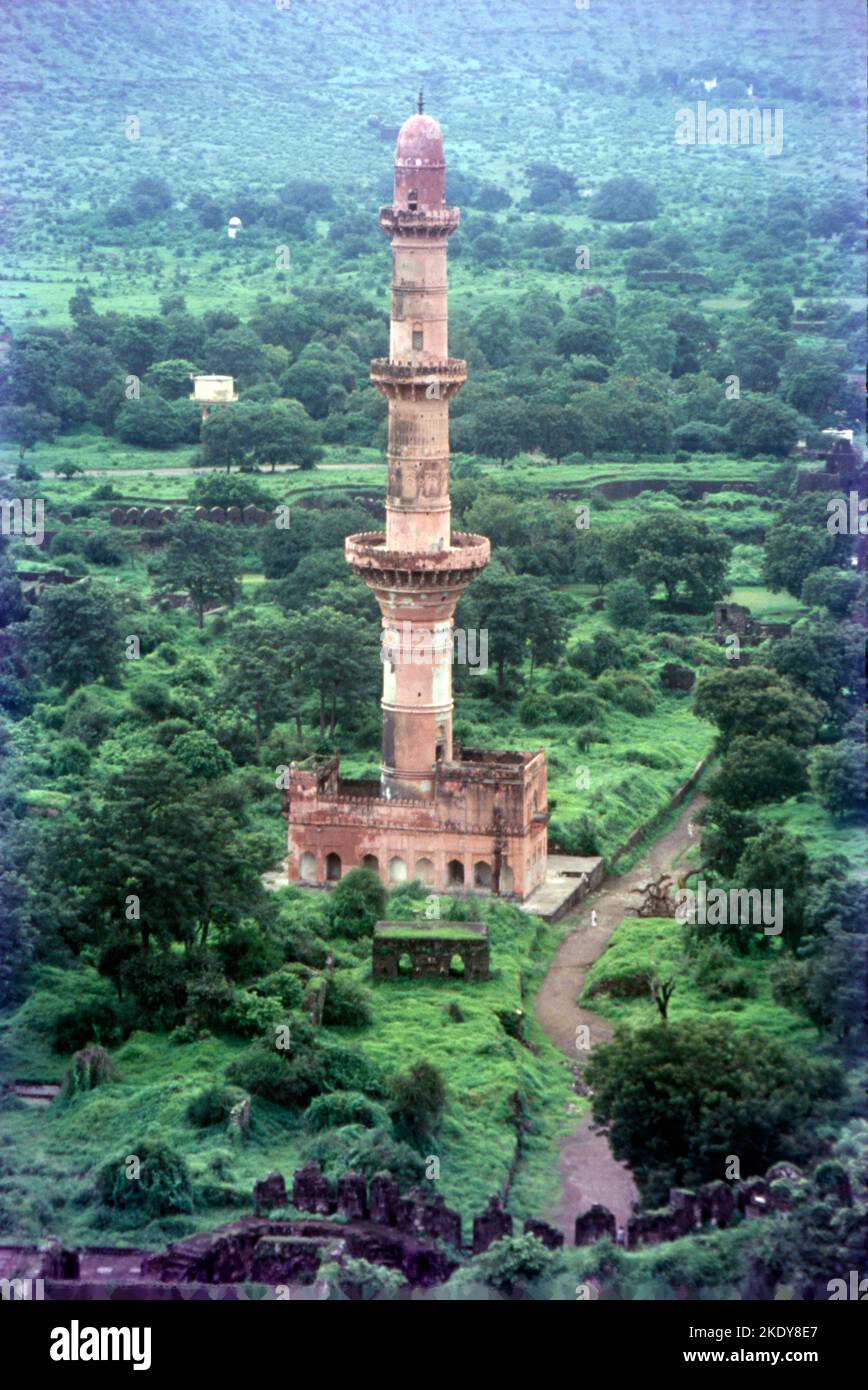 The Chand Minar or the Tower of the Moon is a medieval tower in Daulatabad, India. The tower is located in the state of Maharashtra near the Daulatabad-Deogiri fort complex. It was erected in 1445 C.E by King Ala-ud-din Bahmani to commemorate his capture of the fort. Stock Photo
