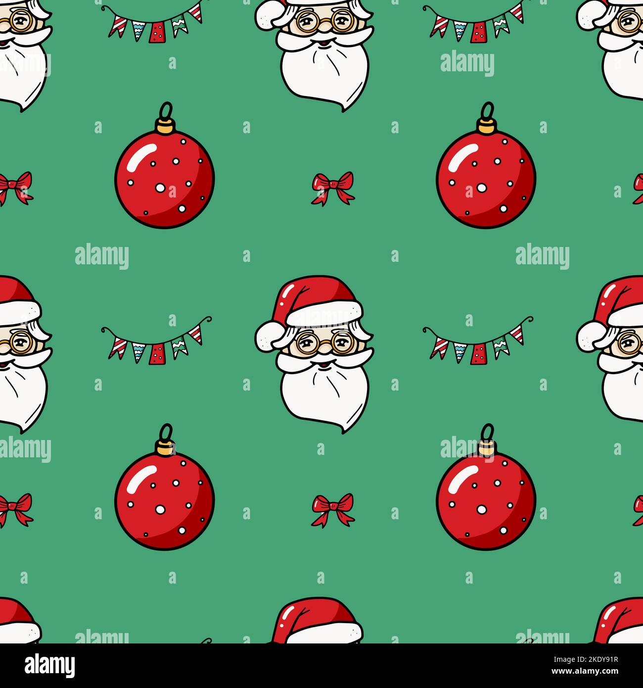 Christmas seamless pattern for fabric, wrapping. Merry santa claus, toy ball Stock Vector