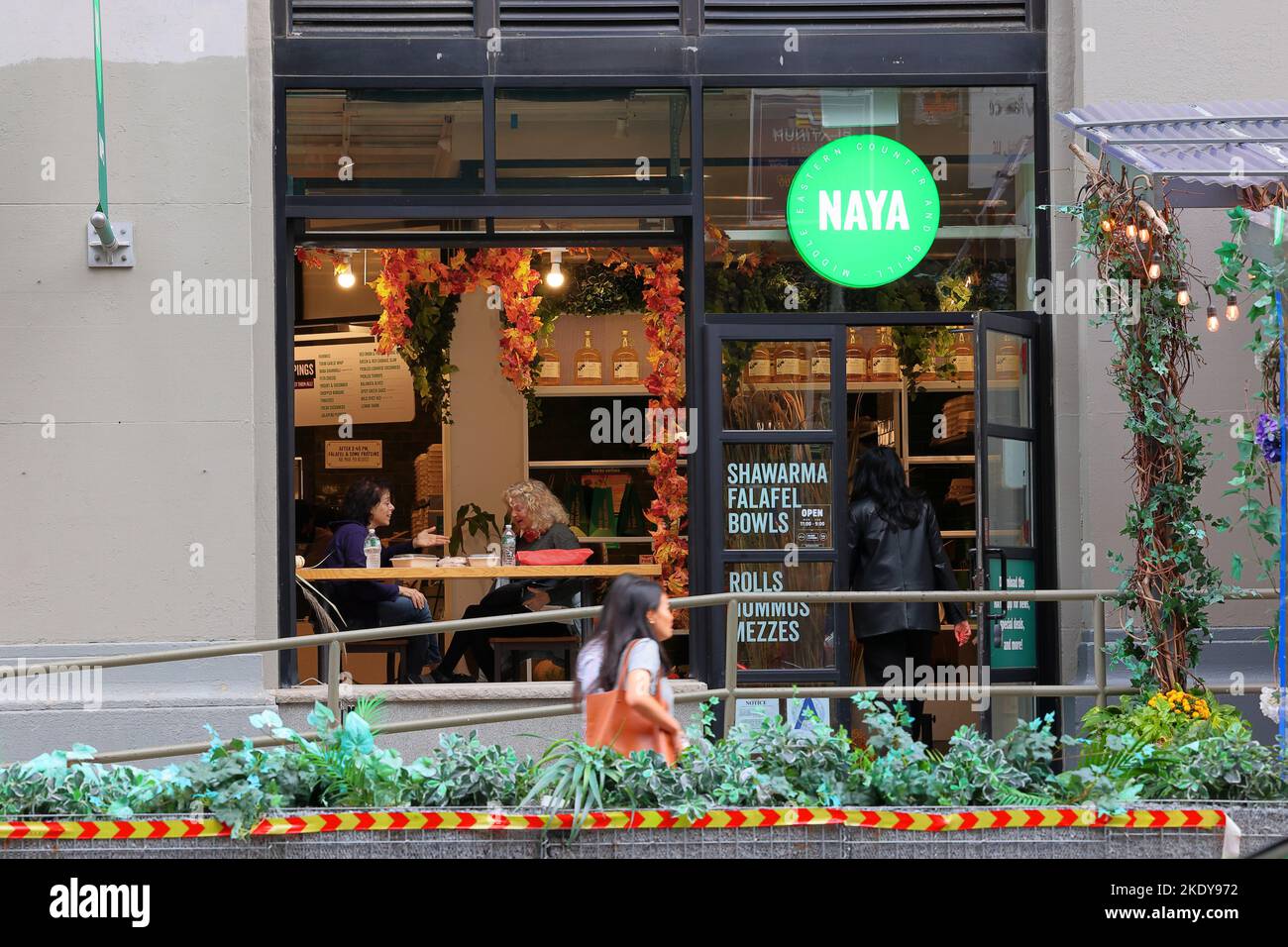 NAYA, 83 University Pl, New York, NYC storefront photo of a Middle Eastern fast casual restaurant in the Greenwich Village neighborhood. Stock Photo