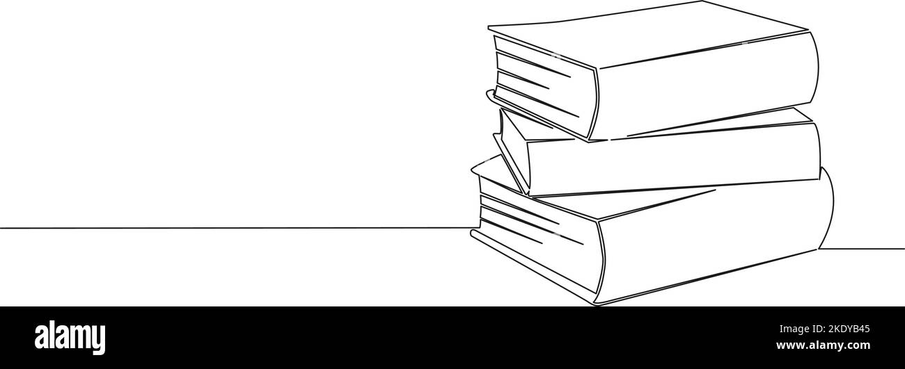 continuous single line drawing of stack of books, line art vector