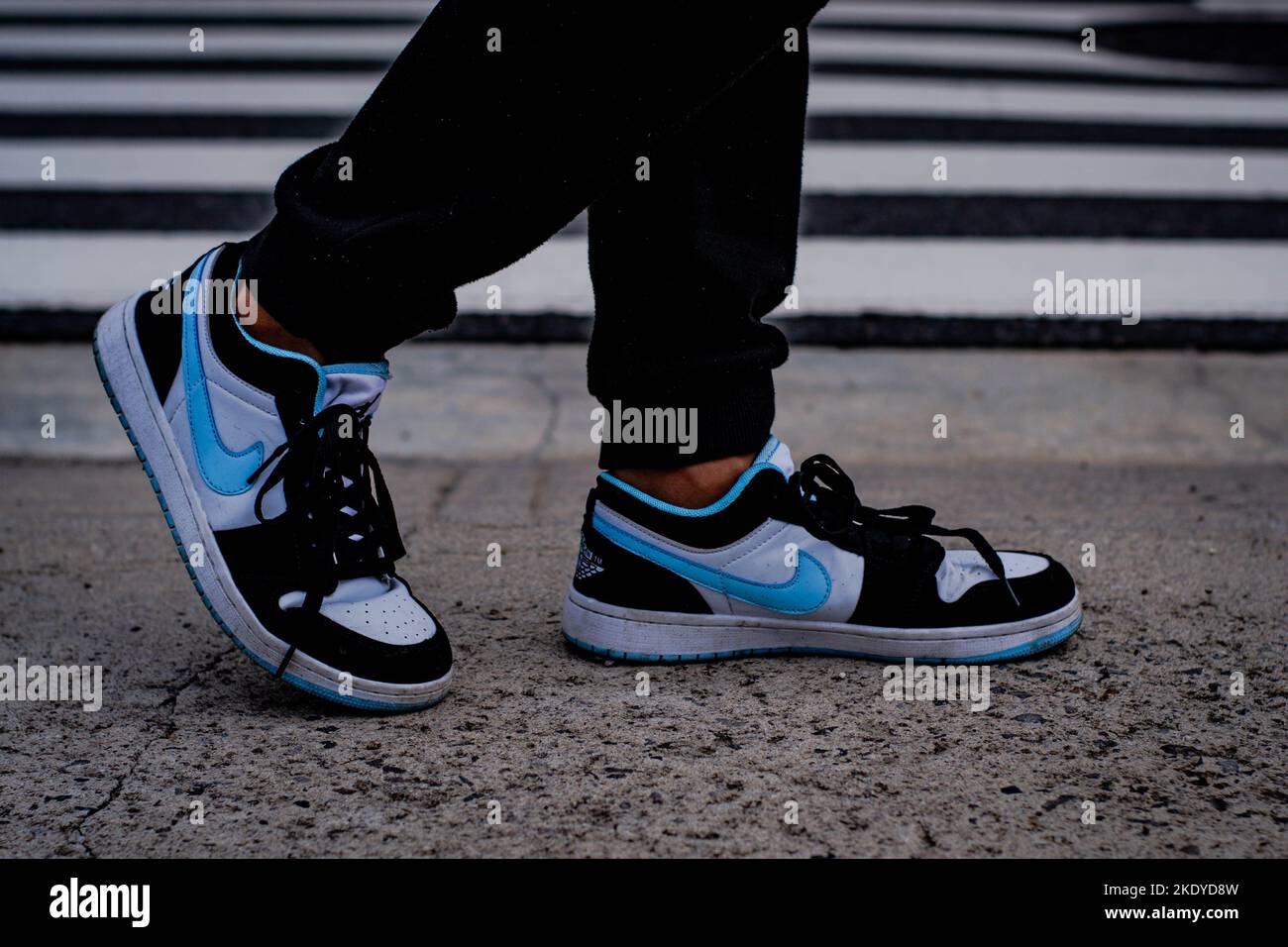 black and white dunks on foot