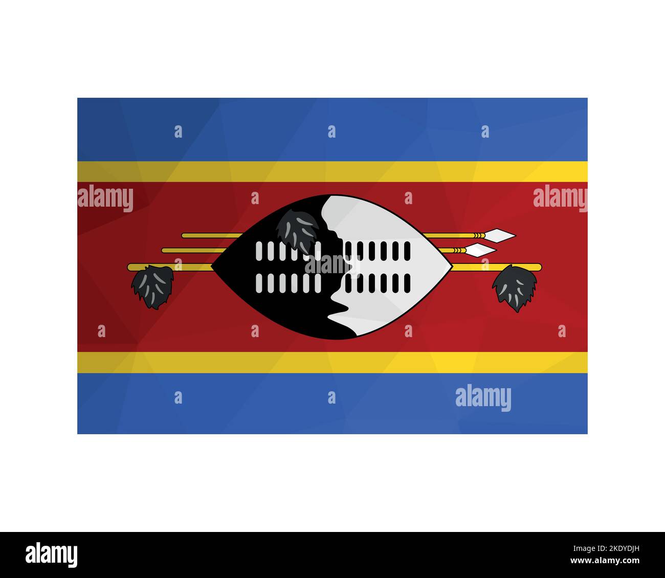 Vector illustration. Official ensign of Eswatini. National Swaziland flag with blue, red, yellow stripes. Creative design in low poly style with trian Stock Vector