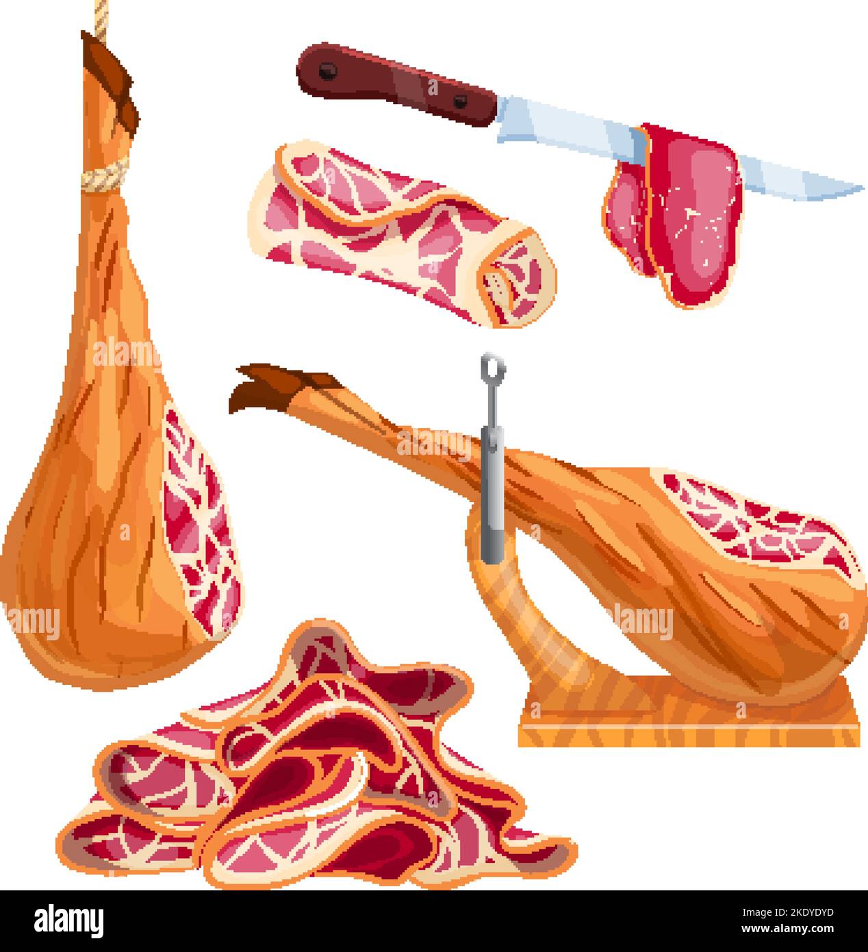 ham meat food set cartoon vector illustration Stock Vector Image & Art