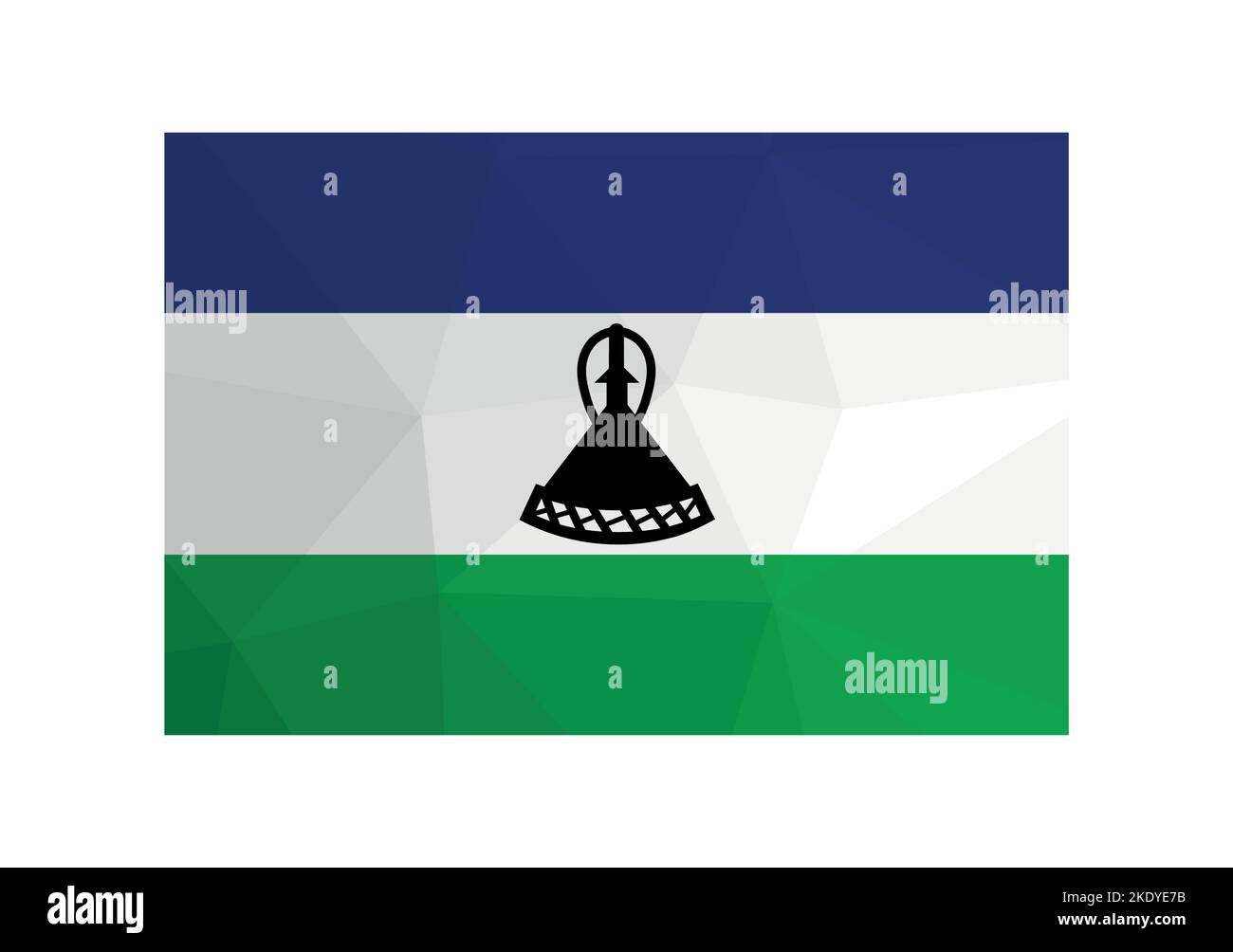 Vector illustration. Official symbol of Lesotho. National flag in blue, white, green colors and black hat. Creative design in low poly style with tria Stock Vector