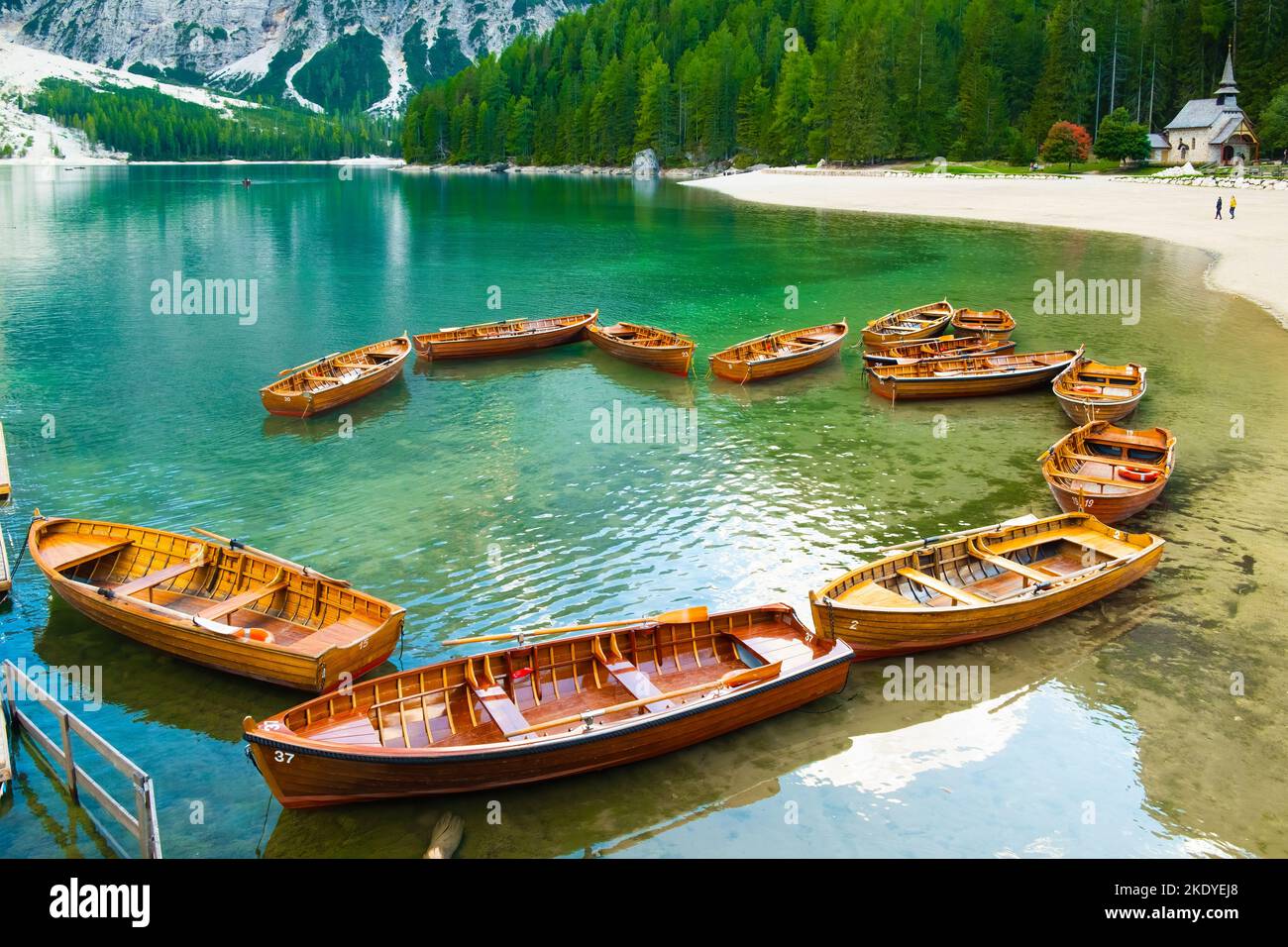 Traditional rowing boats on Lake Braies, Italy Stock Photo - Alamy