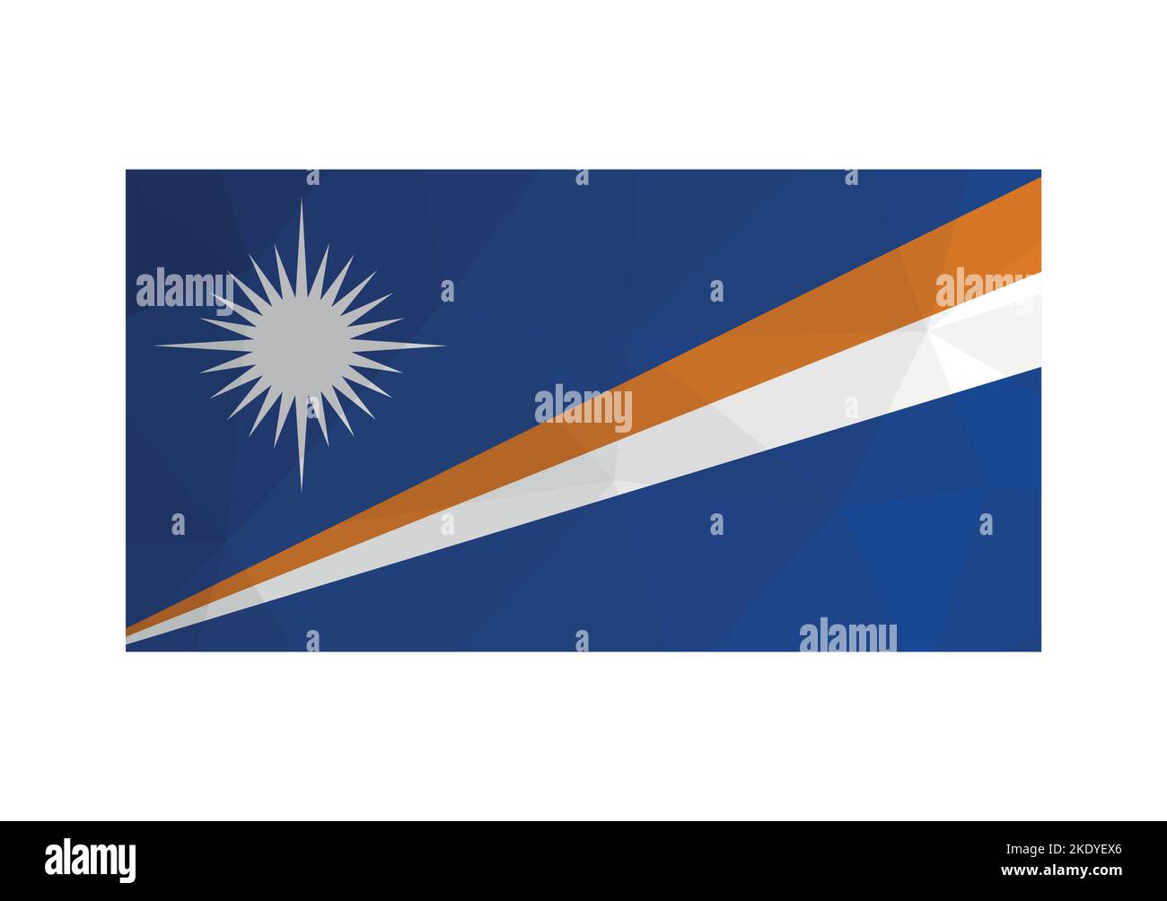 Vector illustration. Official ensign of Marshall Islands. National flag with white star on blue background. Creative design in low poly style with tri Stock Vector