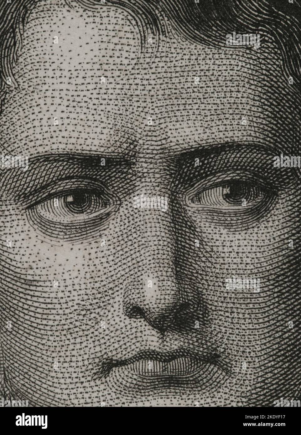 Napoleon Bonaparte (1769-1821). French military and political leader. As Napoleon I, he was Emperor of France (1804-1815). Portrait. Engraving by Geoffroy. Detail. 'Historia Universal', by César Cantú. Volume VI. 1857. Stock Photo
