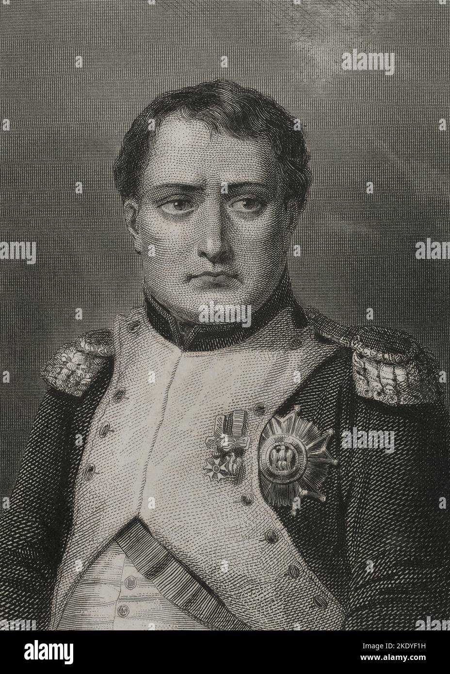 Napoleon Bonaparte (1769-1821). French military and political leader. As Napoleon I, he was Emperor of France (1804-1815). Portrait. Engraving by Geoffroy. "Historia Universal", by César Cantú. Volume VI. 1857. Stock Photo
