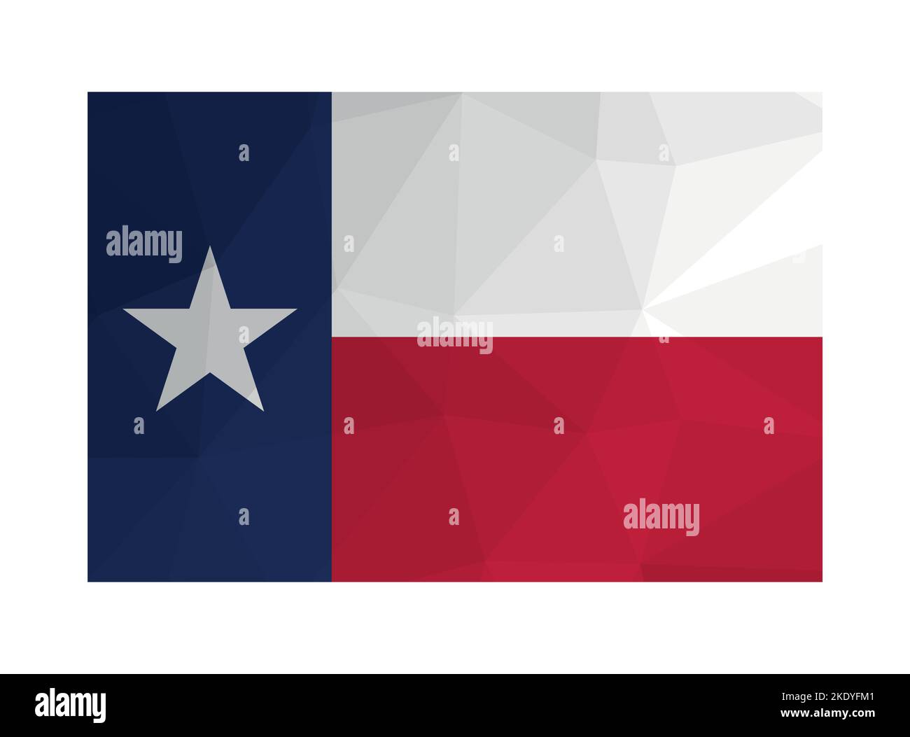 Vector illustration. Official ensign of Texas (USA state). National flag with star and blue, white, red stripes. Creative design in polygonal style wi Stock Vector