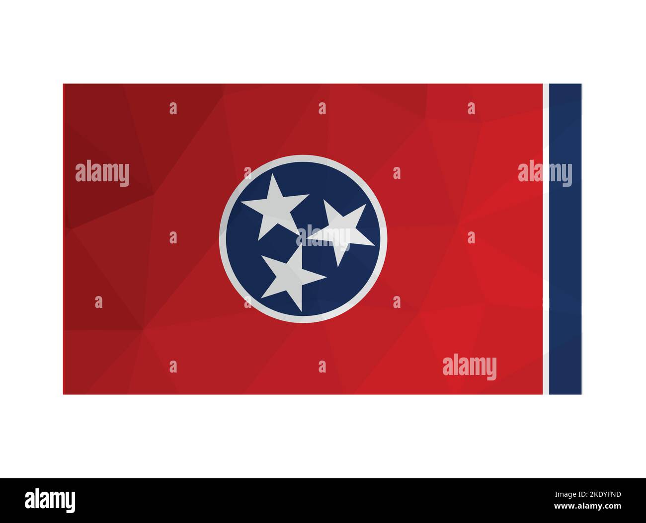 Vector illustration. Official ensign of Tennessee (USA states). National flag in blue and red colors with 3 white stars. Creative design in polygonal Stock Vector