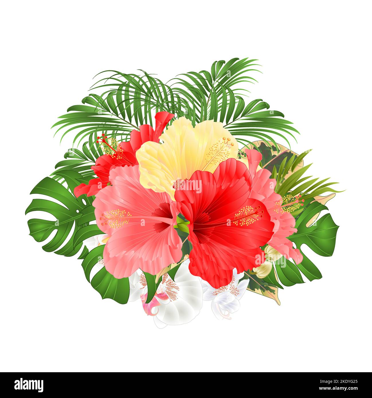 Bouquet with tropical flowers floral arrangement, with red pink and ...