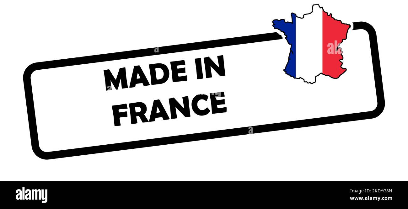 A digital illustration of a 'Made in France' sign with the country and flag on the tag Stock Photo