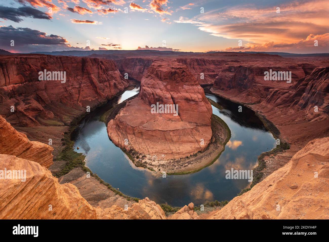 The Majestic Horseshoe Bend, Arizona, USA, pictured during sunset with its golden colours coming