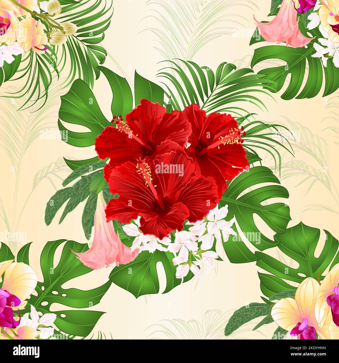 Seamless texture bouquet with tropical flowers floral arrangement, with ...
