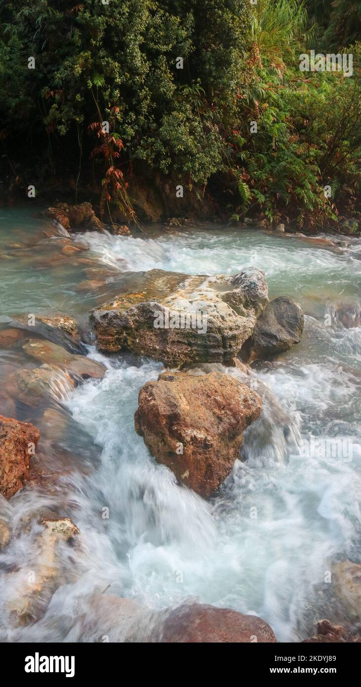 hot spring river with beautiful and amazing sulfur rocks Stock Photo