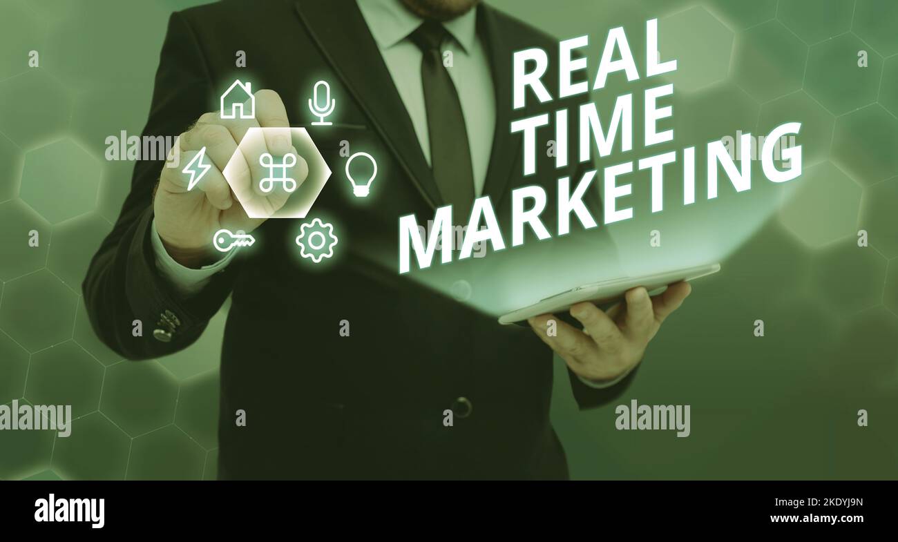 Text showing inspiration Real Time Marketing, Business approach
