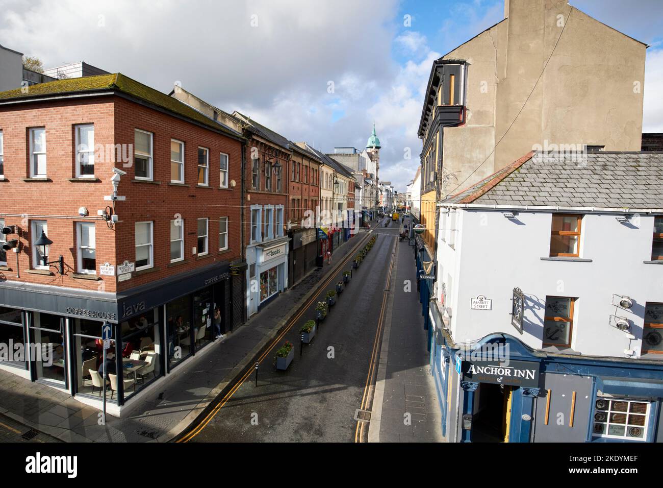 looking up ferryquay street towards the diamond inside the city walls derry londonderry northern ireland uk Stock Photo