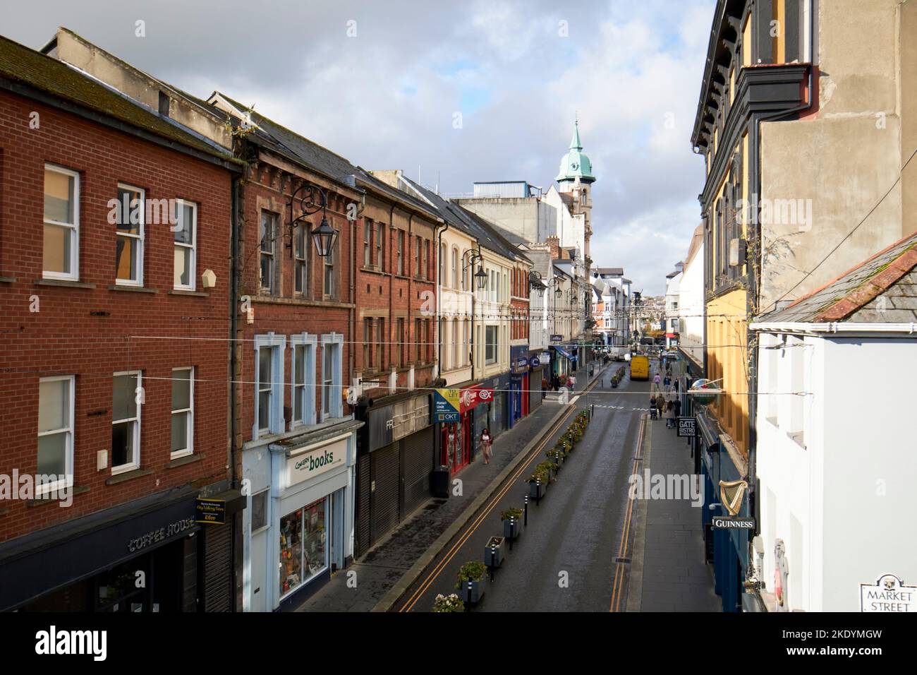 looking up ferryquay street towards the diamond inside the city walls derry londonderry northern ireland uk Stock Photo