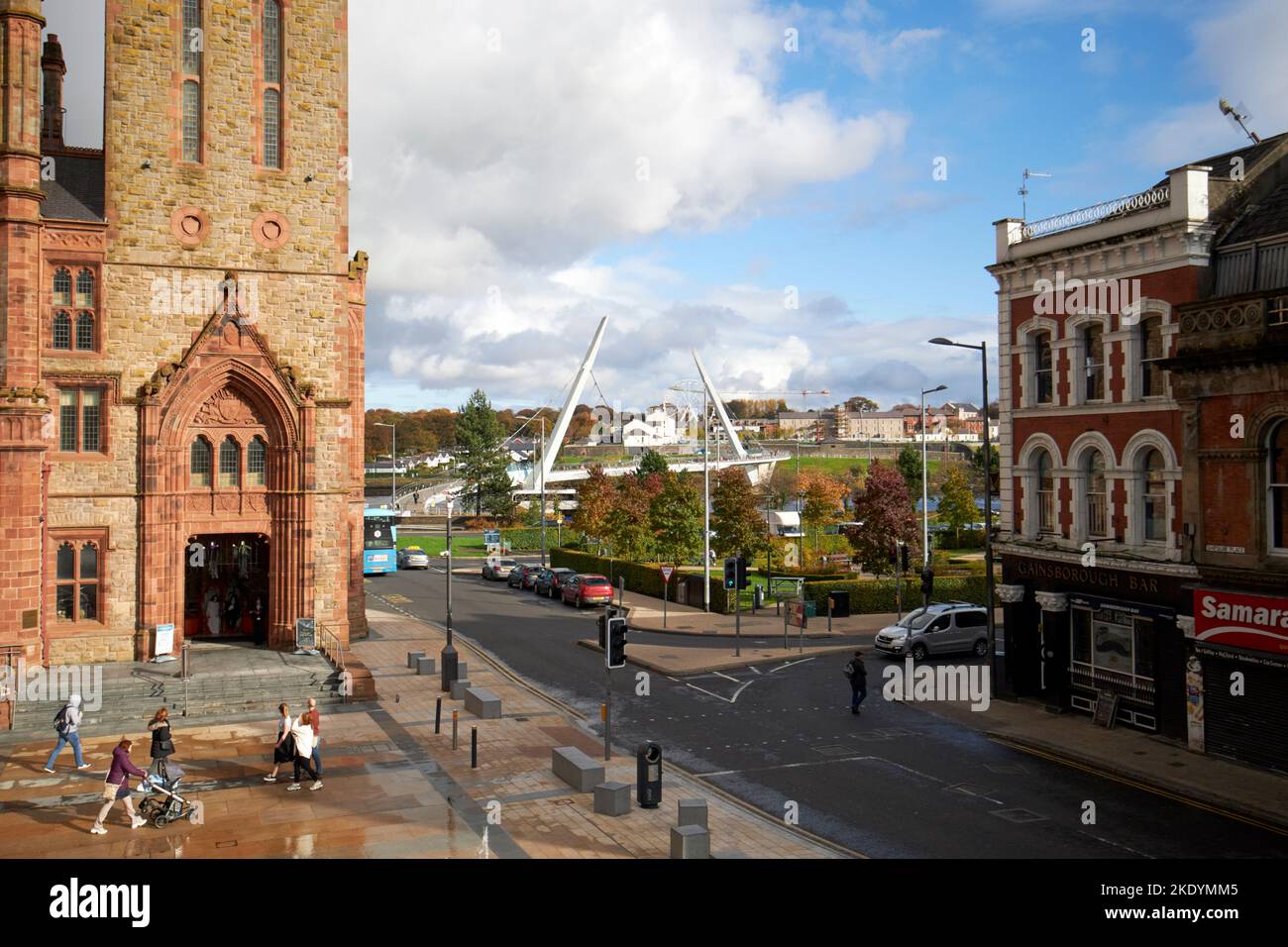 looking across shipquay place towards the peace bridge from the walls derry londonderry northern ireland uk Stock Photo