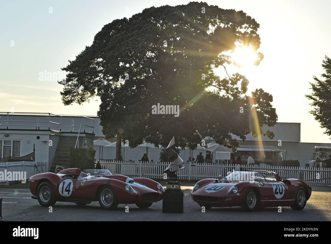 Le Mans Centenary Trophy, Ferrari 250 TR58 winning car in 1958, and the  Ferrari 275 P which won in consecutive years - albeit with an interesting and Stock Photo
