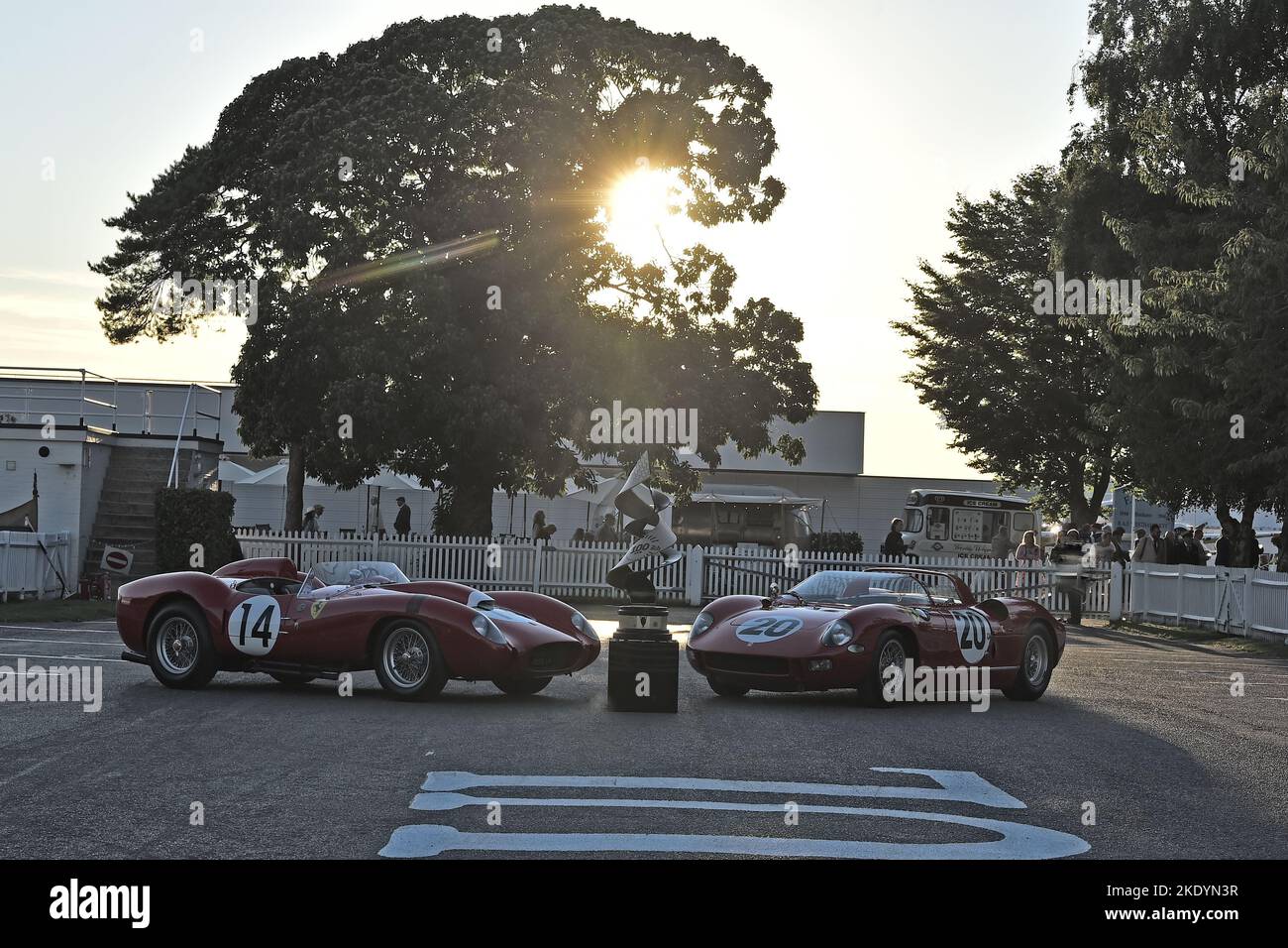 Le Mans Centenary Trophy, Ferrari 250 TR58 winning car in 1958, and the  Ferrari 275 P which won in consecutive years - albeit with an interesting and Stock Photo