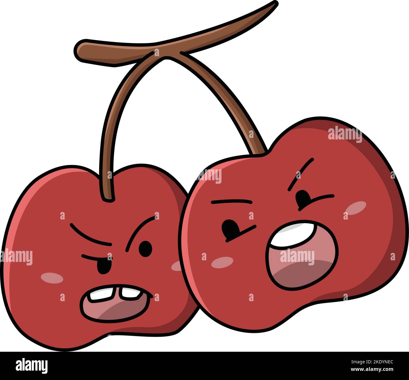 A kawaii cherry with angry daces over a white background Stock Vector
