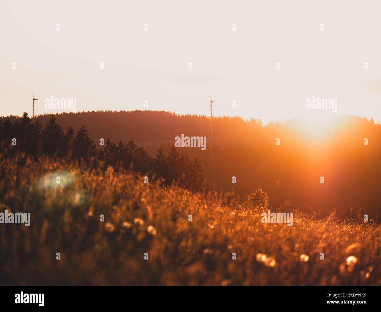A beautiful landscape of a sunset over the Black Forest in Germany ...