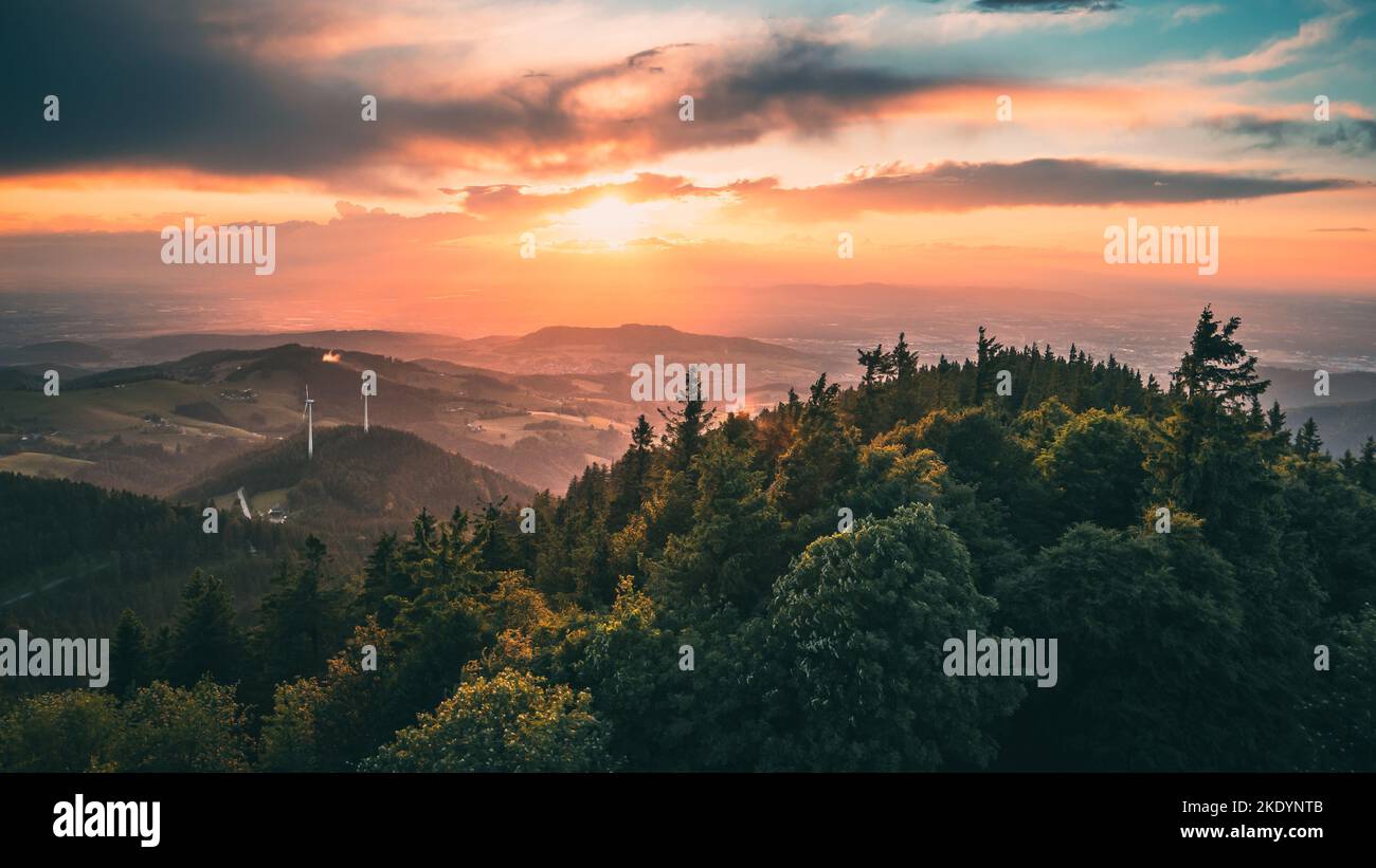 A beautiful sunset over the Black Forest in Germany Stock Photo - Alamy