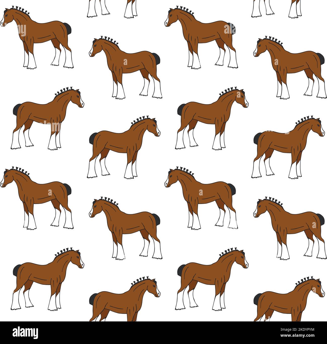 Vector seamless pattern of hand drawn doodle sketch colored shire horse isolated on white