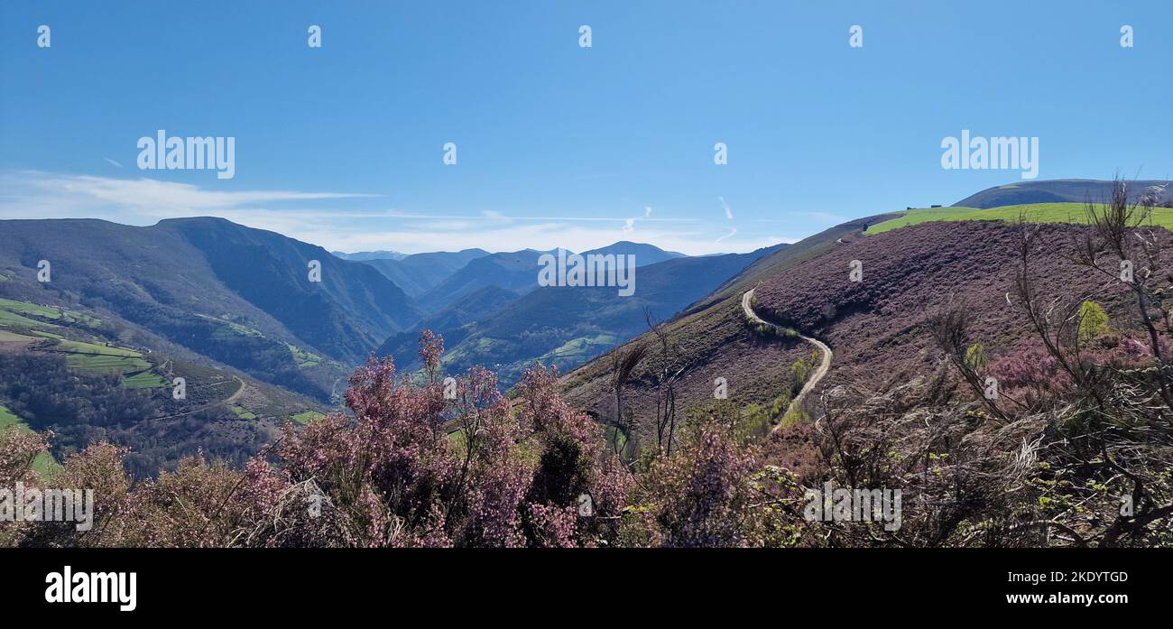 A panoramic view of the mountains of Asturias autonomous community of Spain Stock Photo
