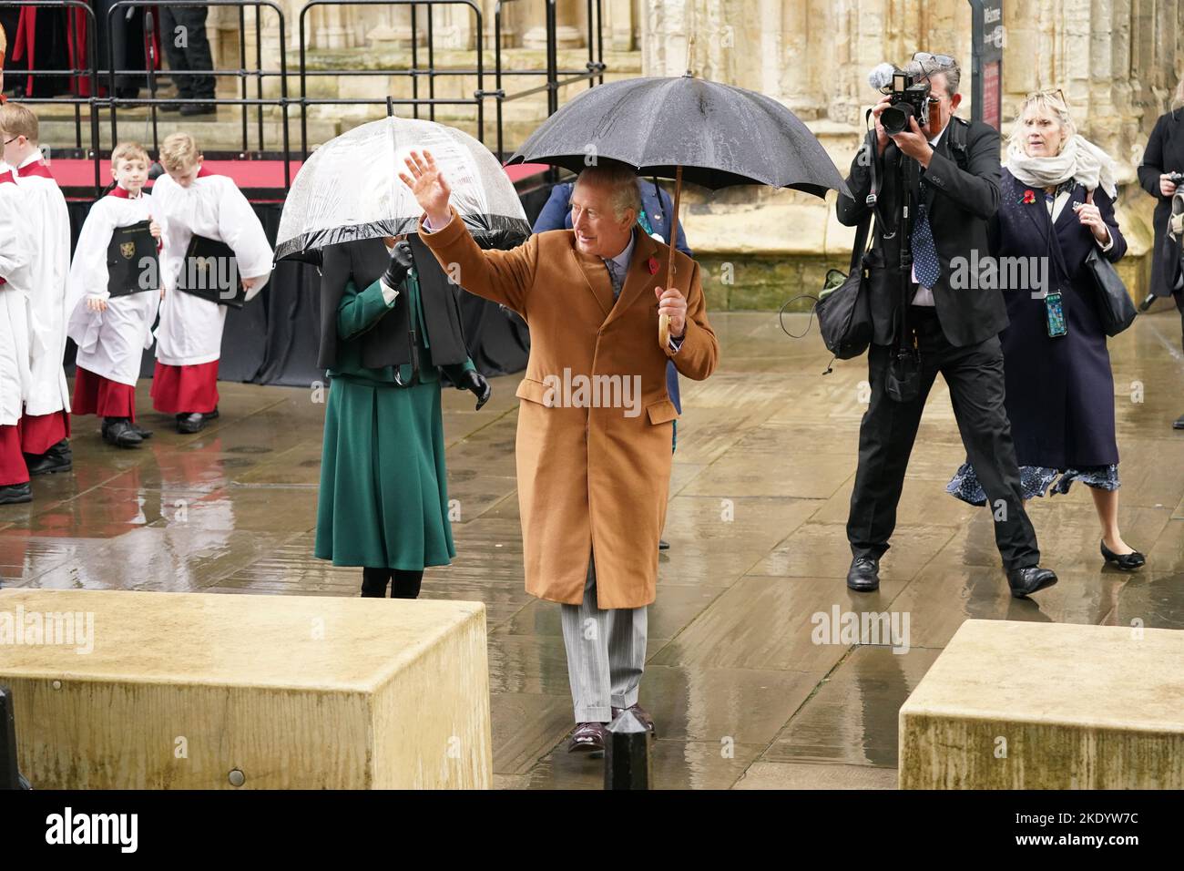 King Charles III and the Queen Consort at the unveiling of a statue of ...