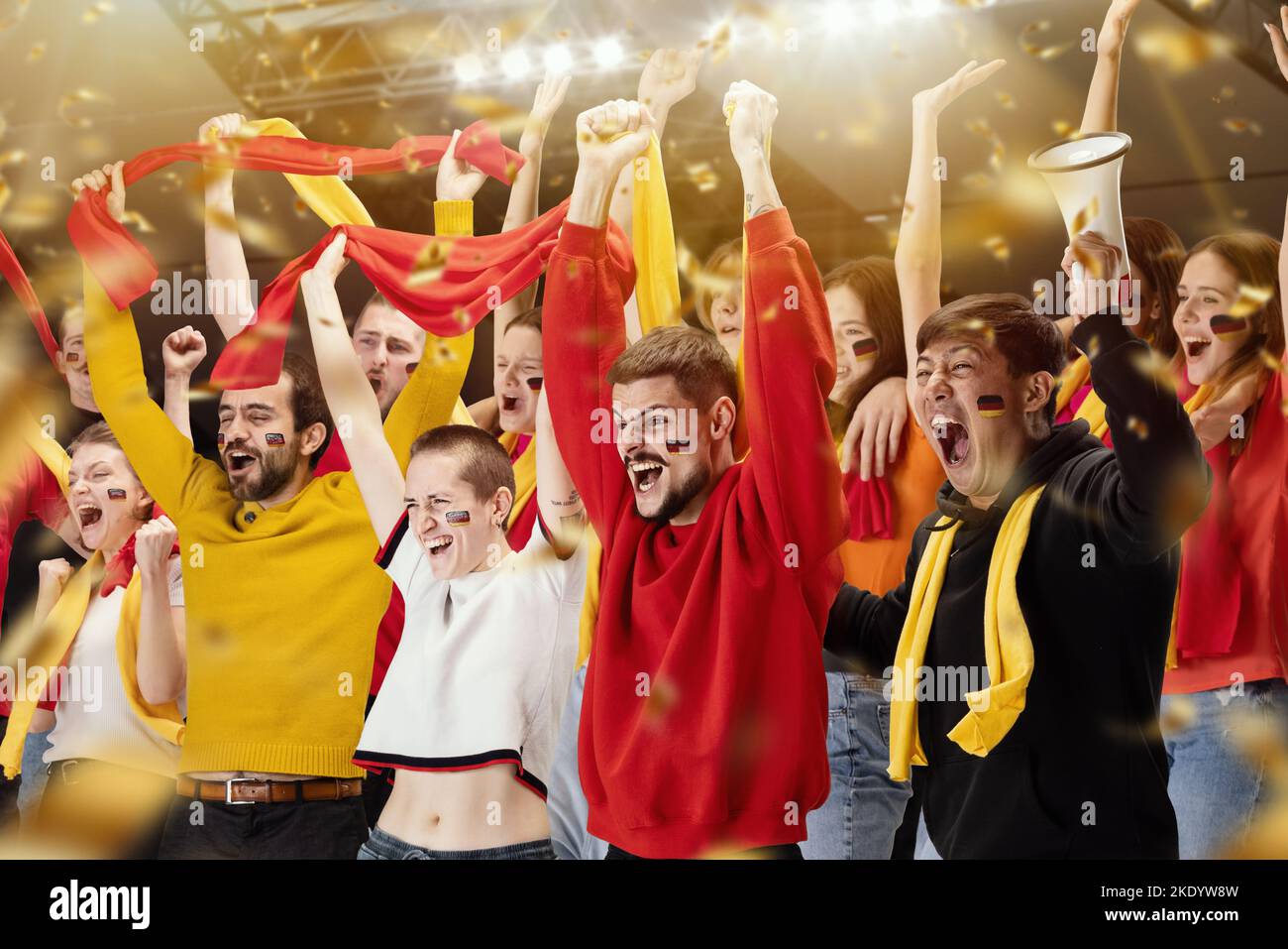 German emotive football soccer fans cheering their team, rejoice goal