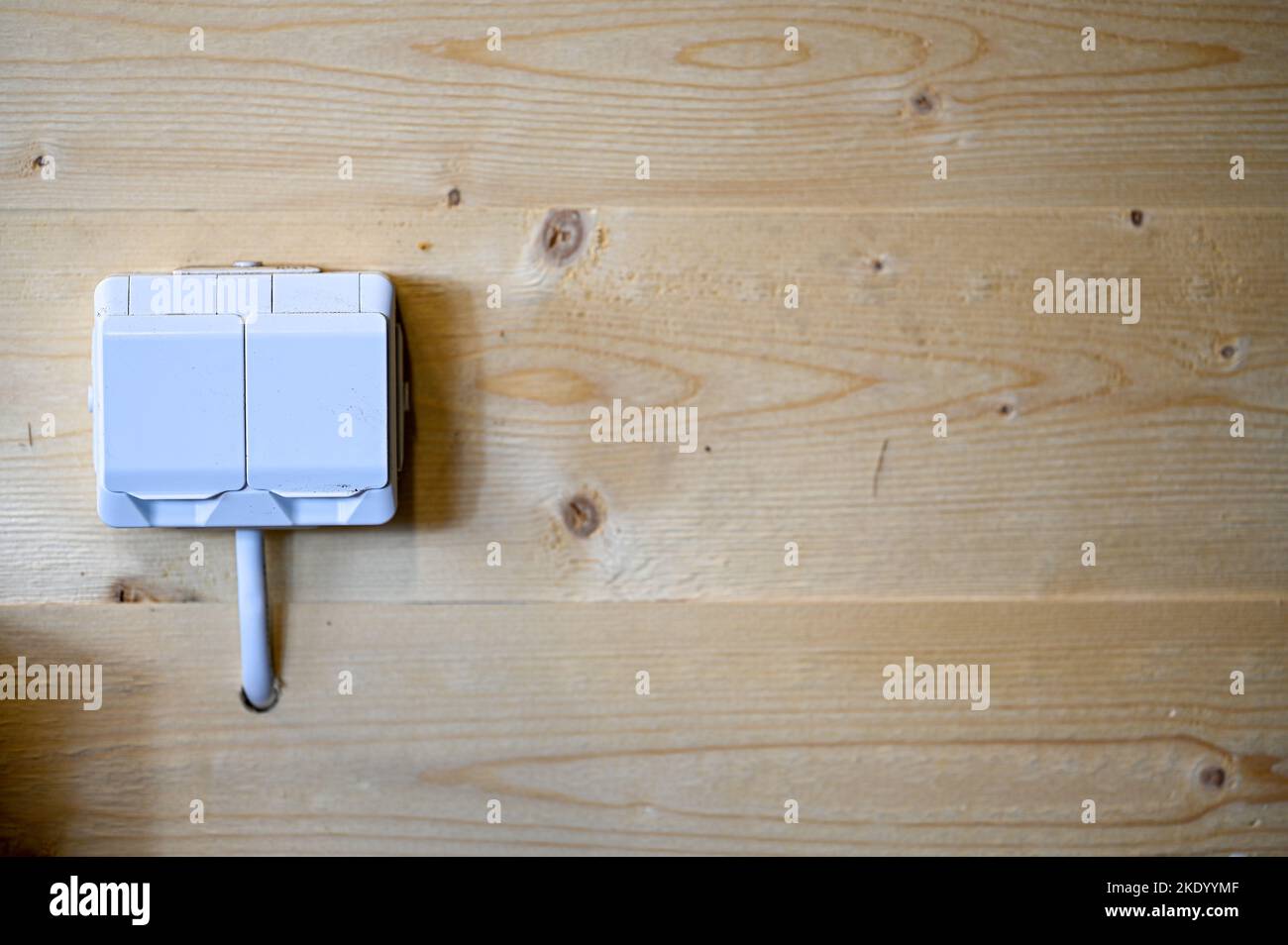 double electrical outlet on wooden wall in Stock Photo Alamy