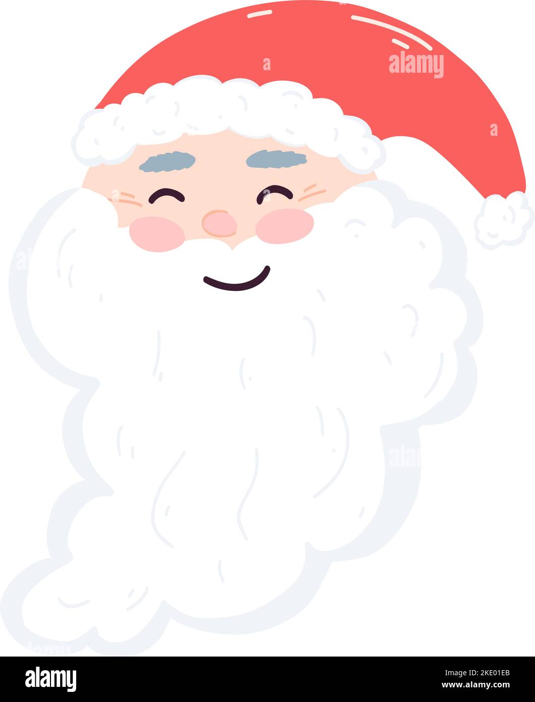 Cute Santa Claus head in cartoon flat style. Hand drawn vector illustration of Christmas and New Year character Stock Vector