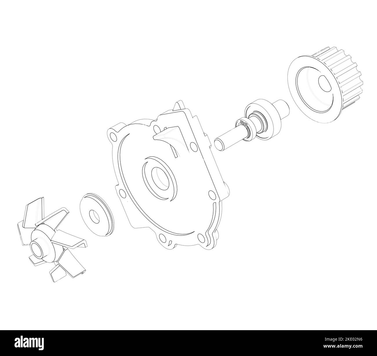 Car water pump assembly 3D rendering in black and white Stock Photo Alamy