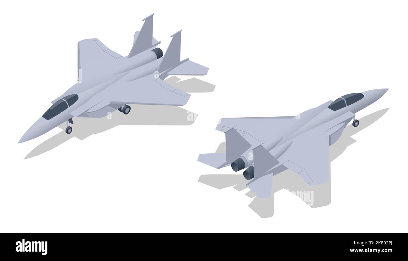 Isometric McDonnell Douglas F-15 Eagle is an American twin-engine, all-weather tactical fighter aircraft. Military Aviation, Multirole fighter Stock Vector