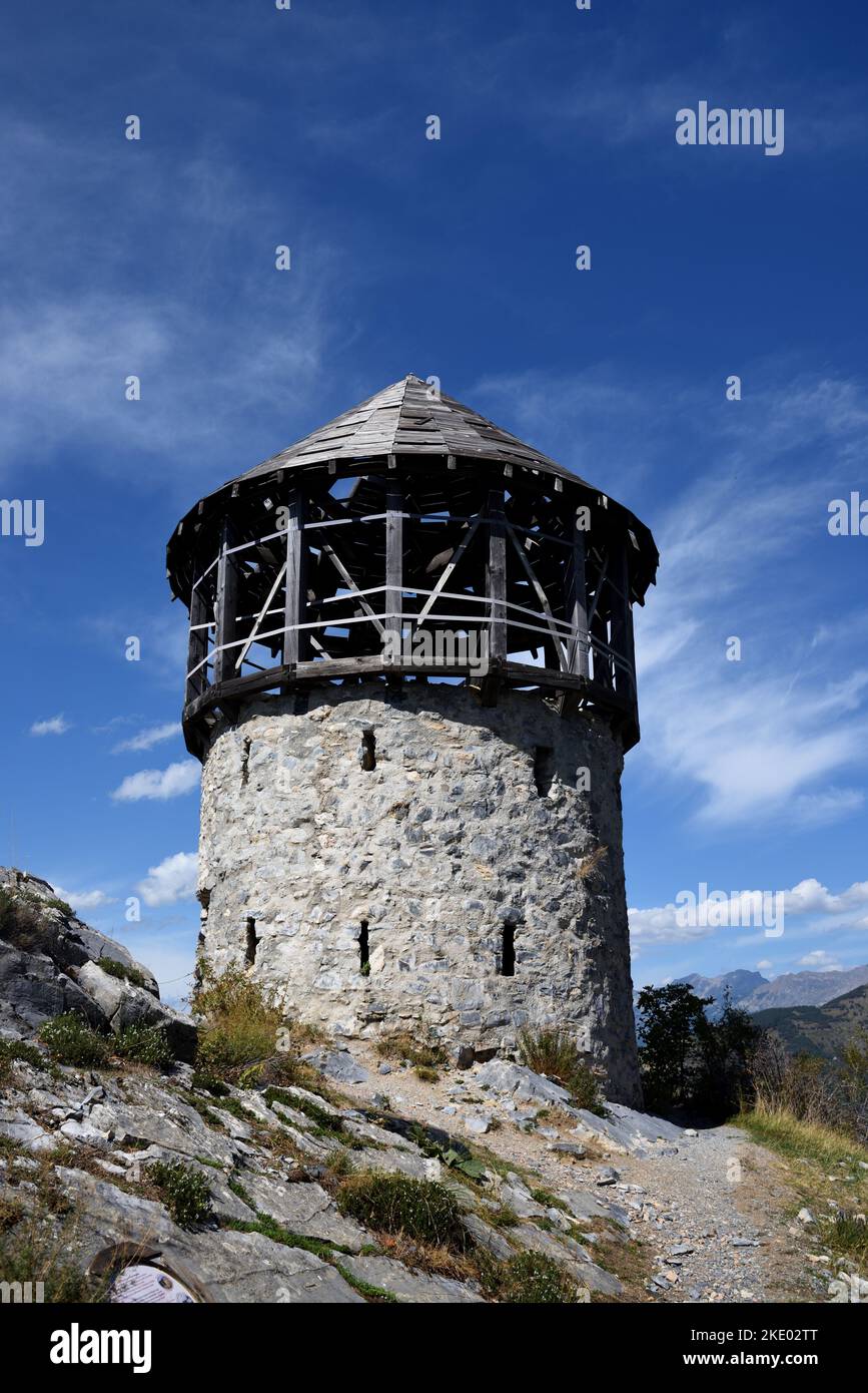 Tour Vauban, Vauban Lookout Tower or Watchtower at Saint-Vincent-les-Forts in the Ubaye Valley Alpes-de-Haute-Provence French Alps France Stock Photo