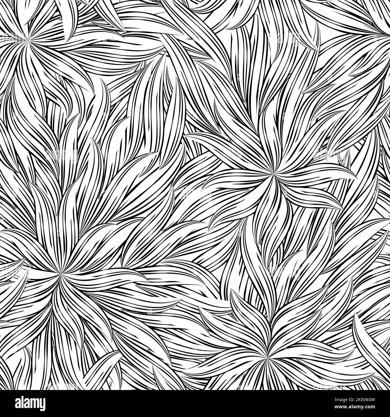 Seamless abstract vector black linear pattern. Seamless vector floral pattern flowers plants or leaves. Stock Vector