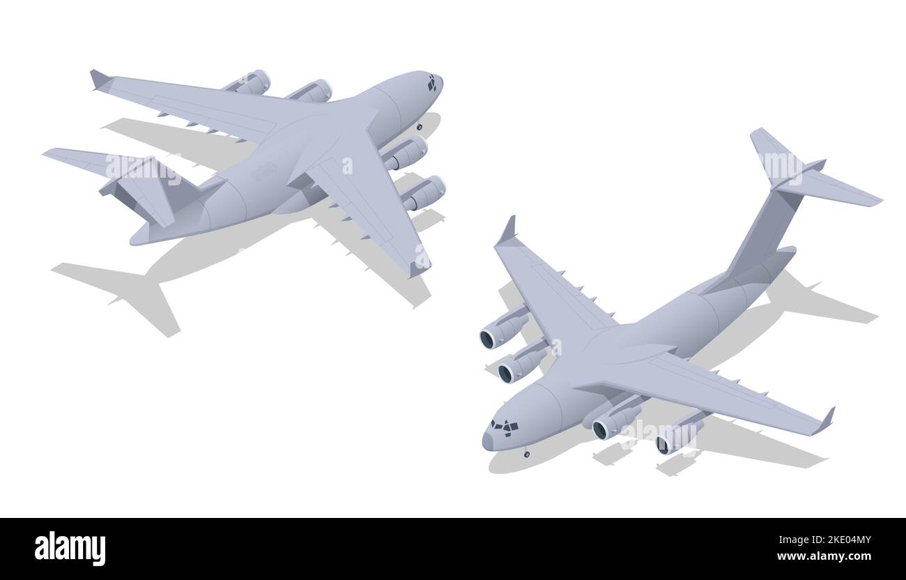 Isometric C-17 Globemaster III is a large military transport aircraft. Military Aviation. Strategic and tactical airlifter Stock Vector