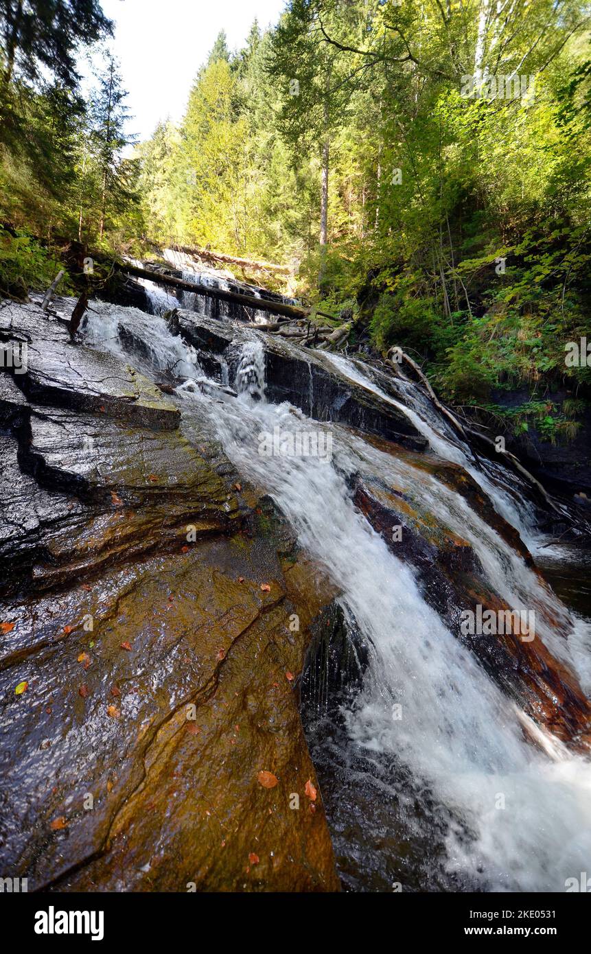 Austria, natural waterfall of Weisse Sulm river in western Styria, part of the Koralm Kristall Trail, Stock Photo
