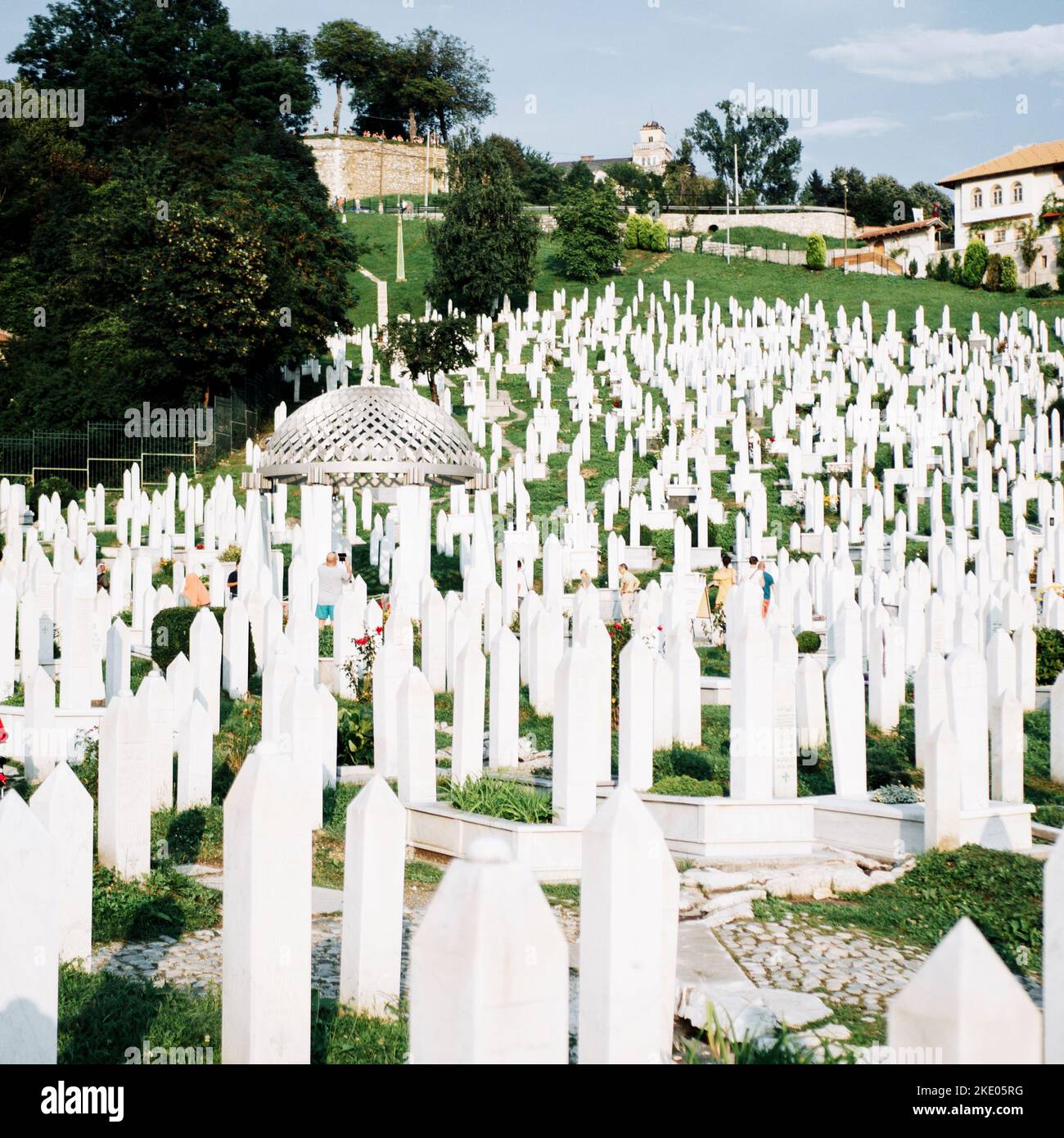 Sarajevo, Bosnia and Herzegovina. August 10, 2018. Some people visit the cemetery of the victims of the siege in the city center Stock Photo