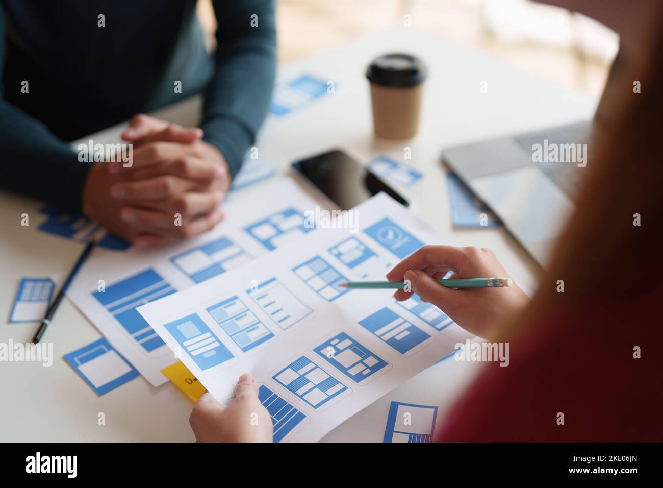 Group of ux developer and ui designer brainstorming about app interface ...