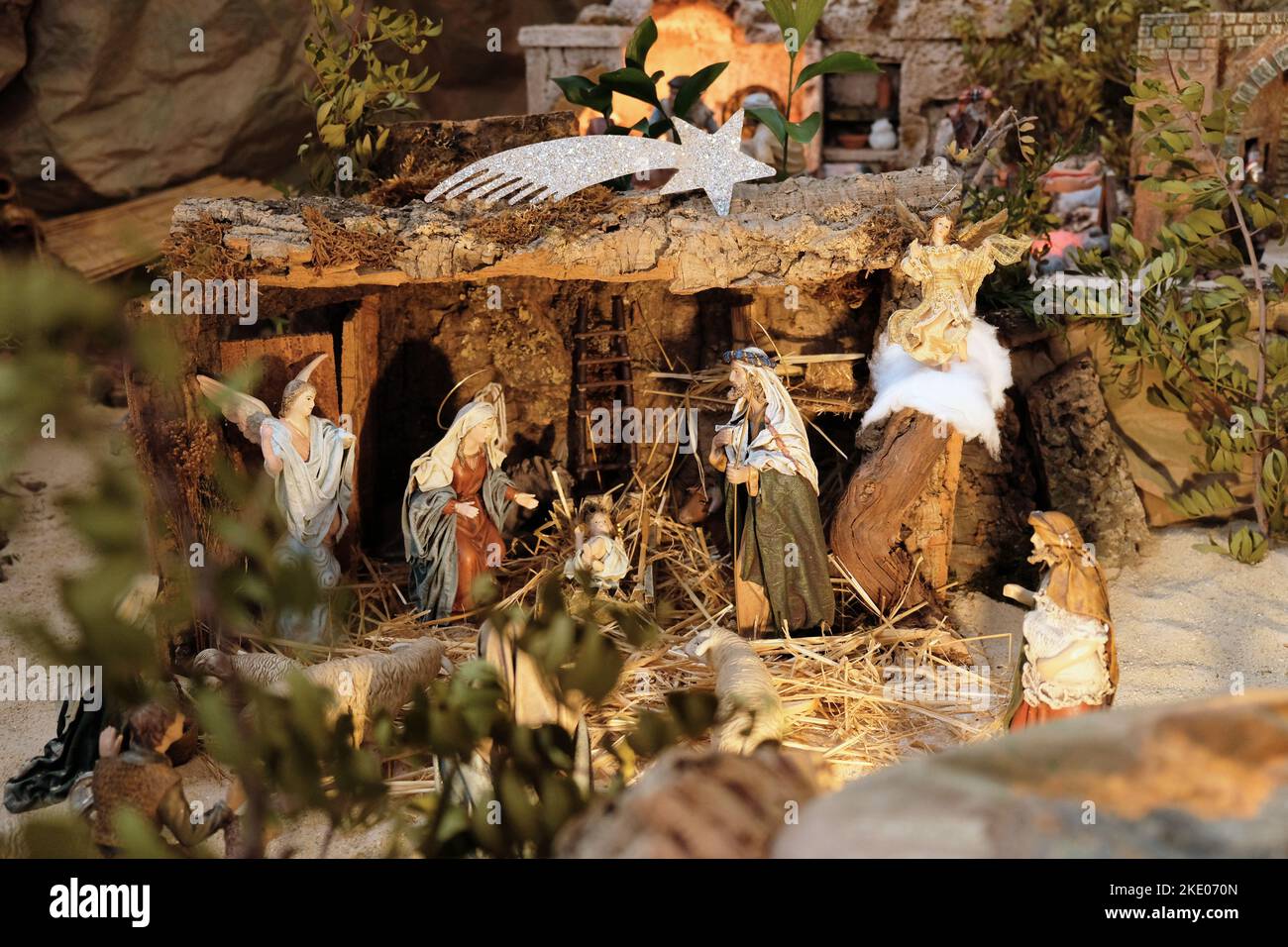 Nativity scene with baby Jesus. The Magi in the nativity scene