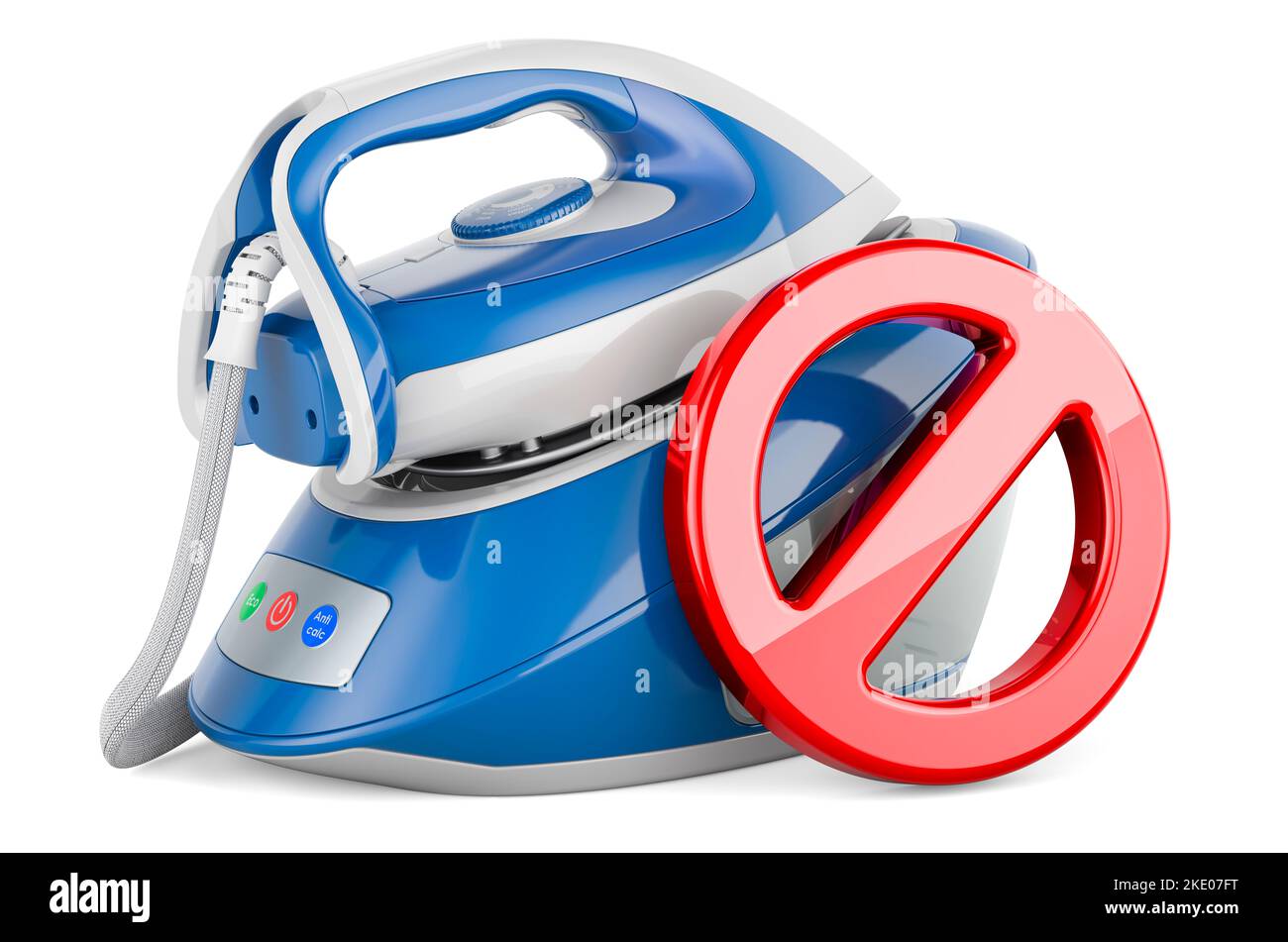 Steam generator iron with prohibition sign, 3D rendering isolated on white background Stock Photo