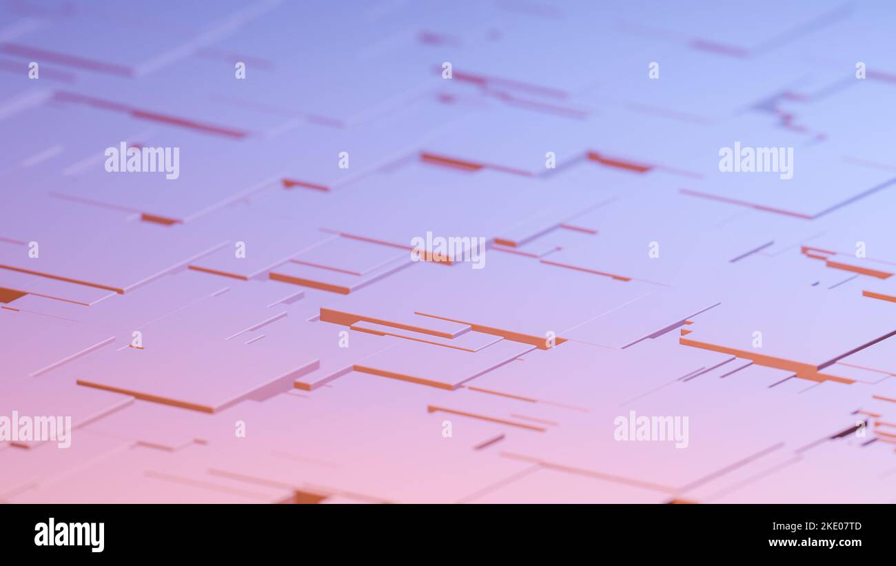 3D illustration of pink blue abstract cube background with random sized ...