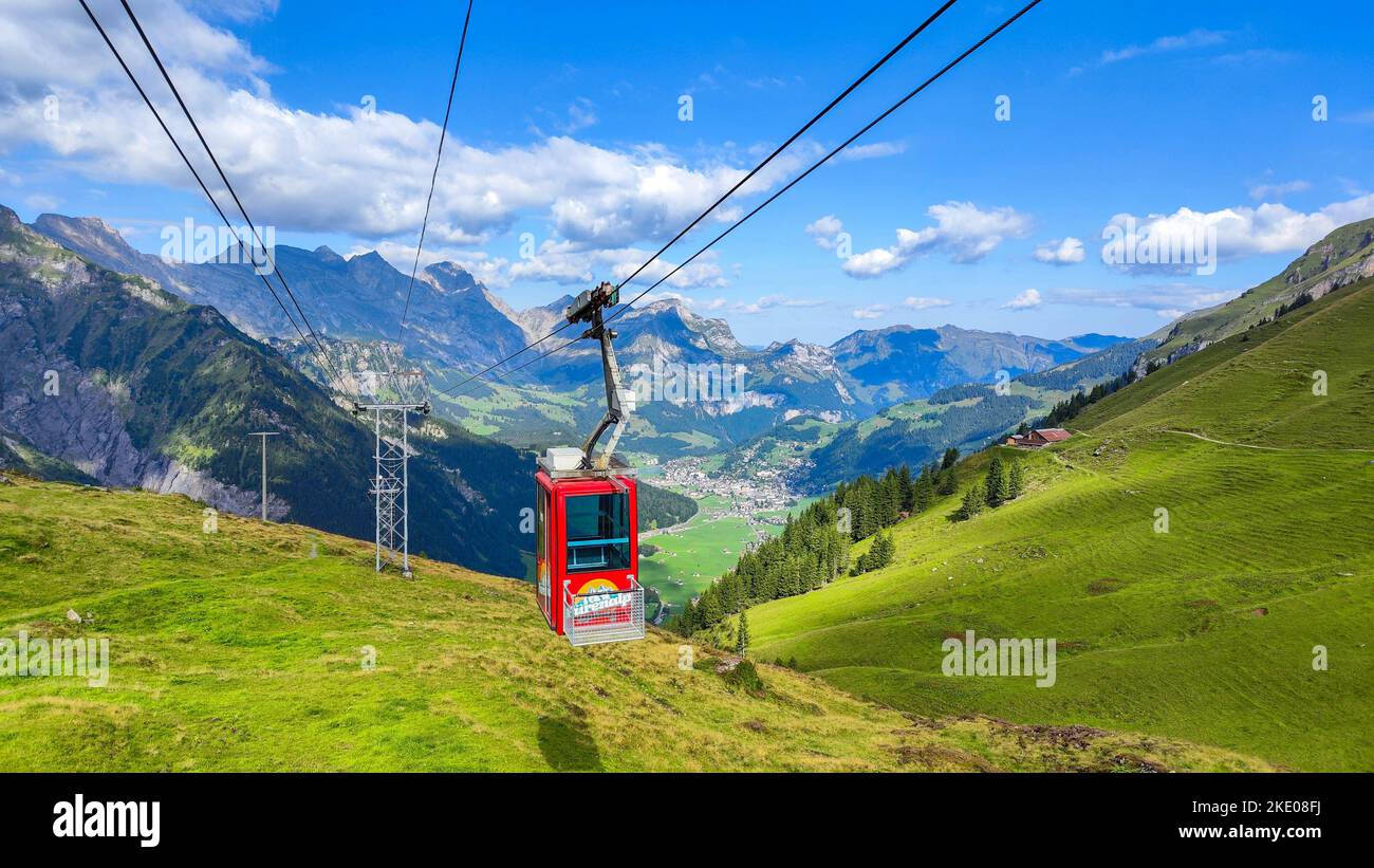 Engelberg, Switzerland 1 August 2022 Furenalp cable car over