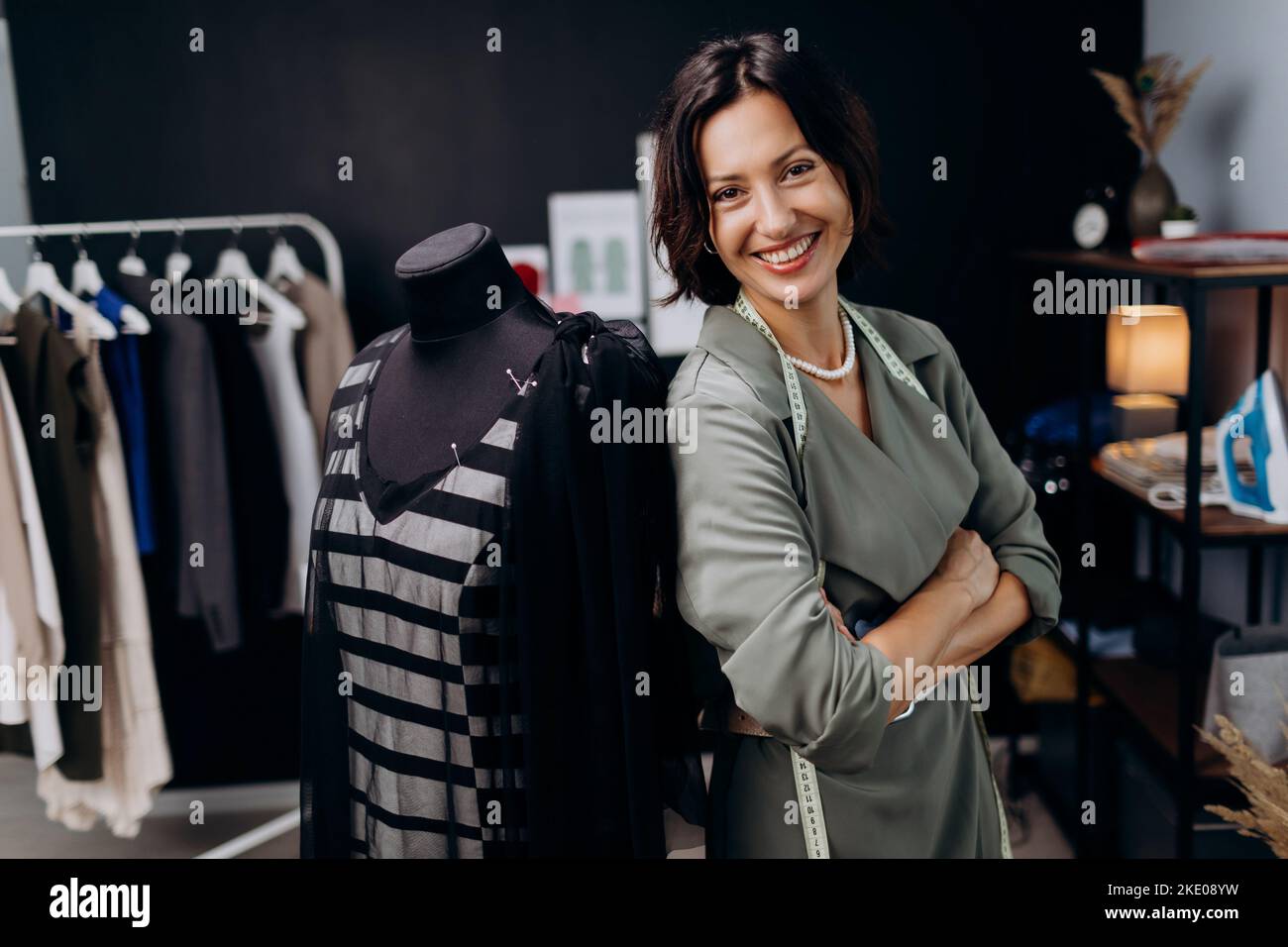 Dressmaker near tailoring mannequin Stock Photo Alamy