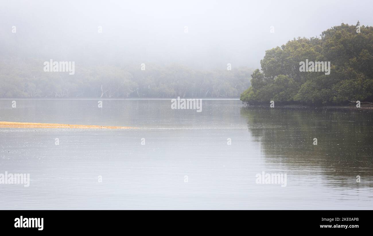 Fog and mist on Patonga Creek near Hawkesbury River and Patonga on NSW Central Coast in Australia Stock Photo