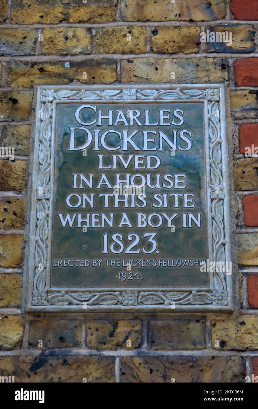 dickens fellowship plaque marking a boyhood home of author charles dickens, camden, london, england Stock Photo
