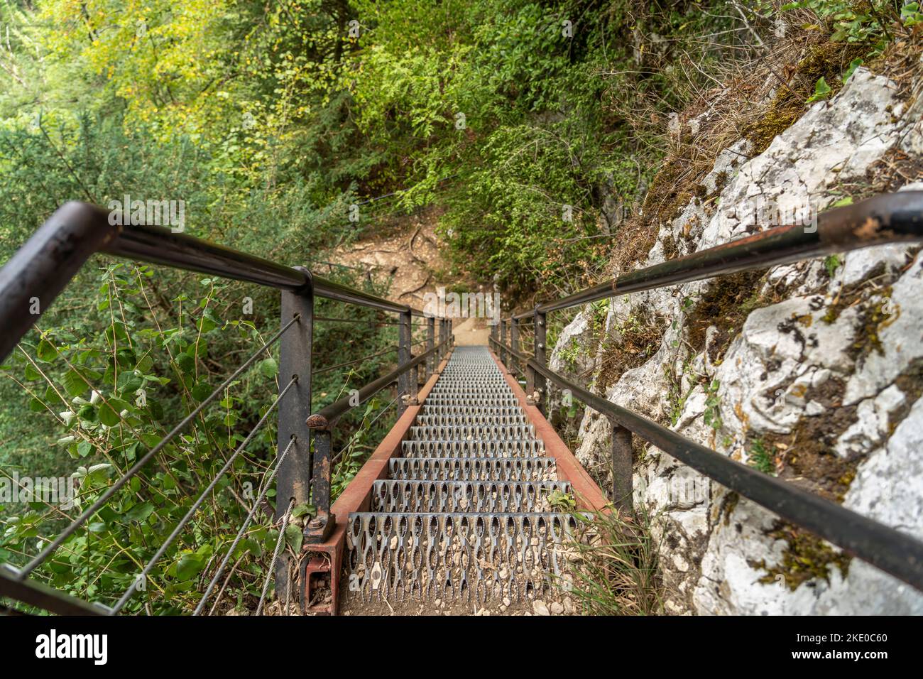 Treppe zu den Echelles de la Mort Todesleitern im Tal der Doubs, Charquemont, Bourgogne-Franche-Comté, Frankreich, Europa |  Stairs to the Ladders of Stock Photo